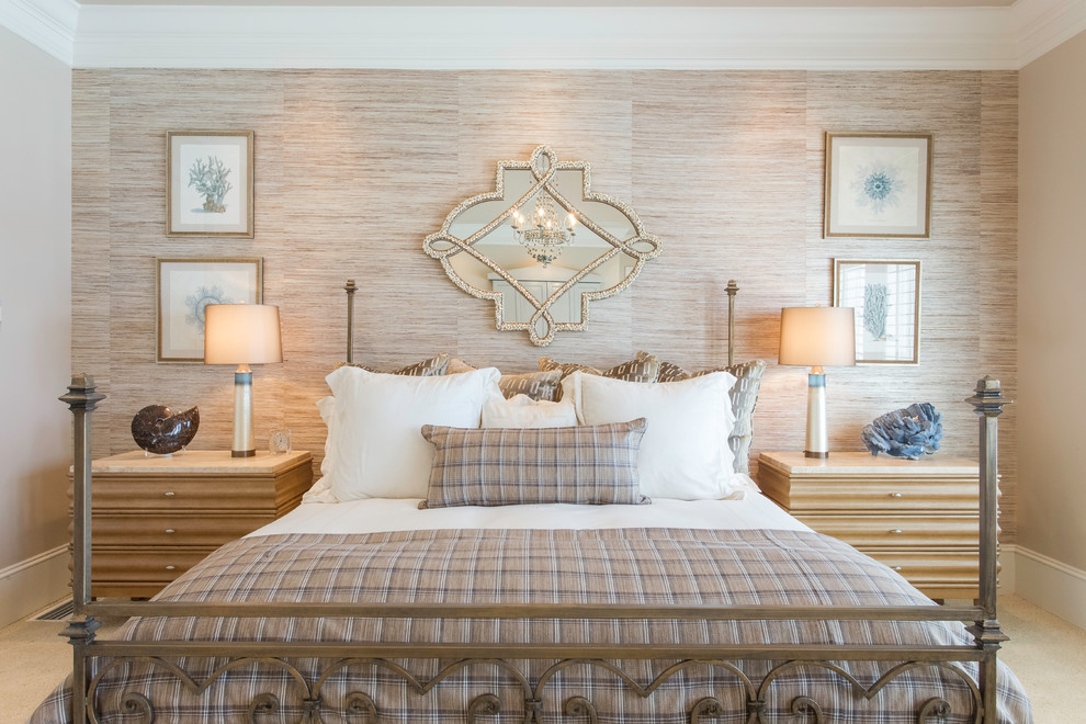 Design ideas for a traditional bedroom in Miami with beige walls.