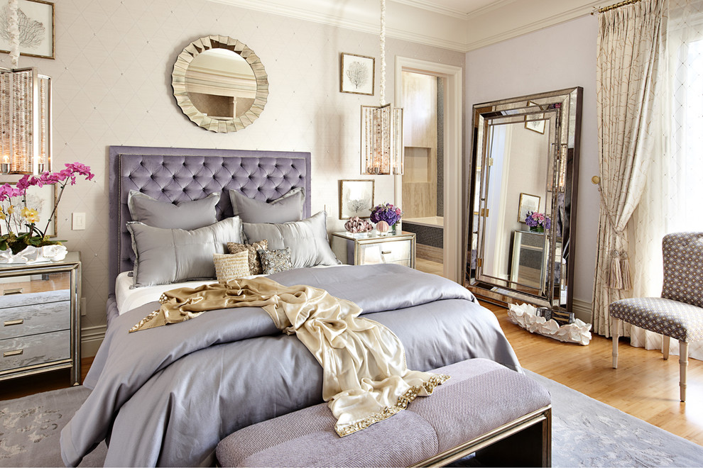 Design ideas for a bohemian master bedroom in Las Vegas with light hardwood flooring and no fireplace.