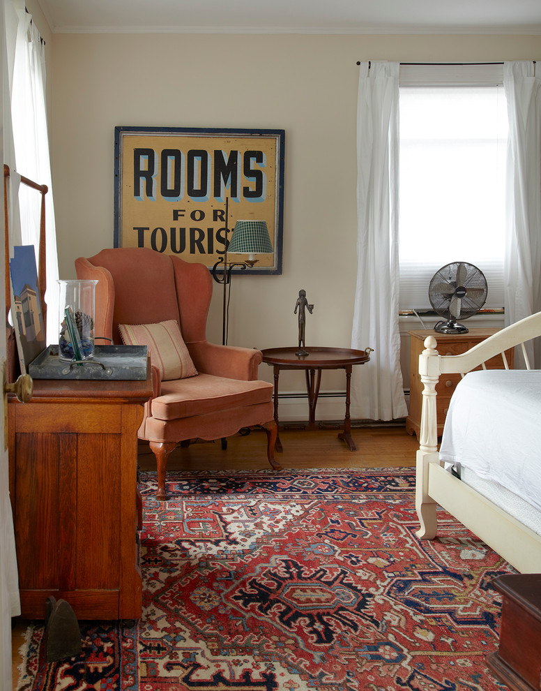 Beach style bedroom photo in San Francisco with beige walls