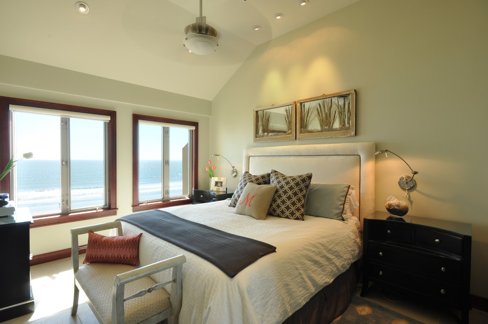 Design ideas for a beach style bedroom in Atlanta with grey walls.