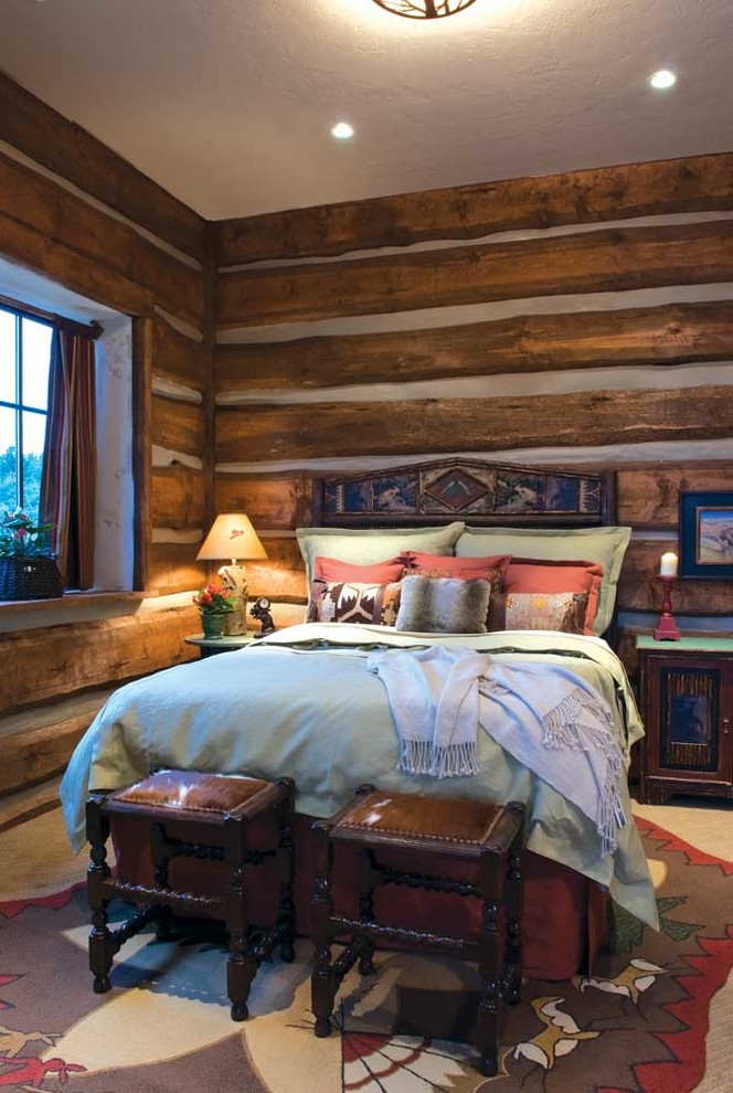 Idee per una camera da letto stile rurale di medie dimensioni con moquette e pavimento bianco