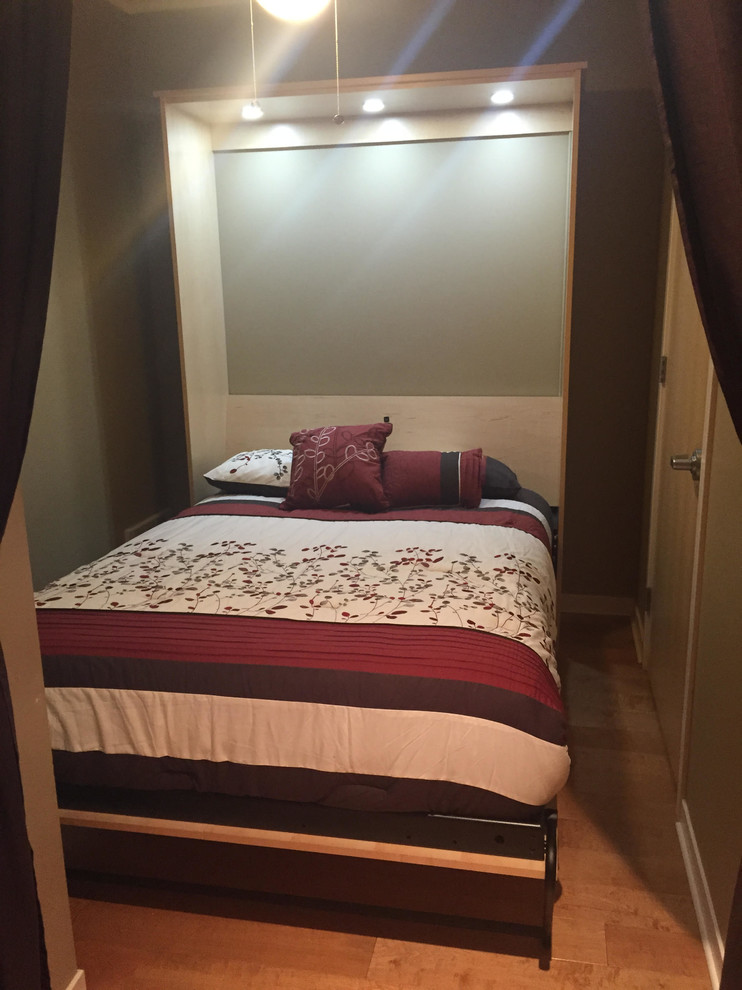 Photo of a small contemporary guest bedroom in San Francisco with medium hardwood flooring and no fireplace.