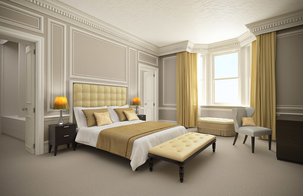 Example of a trendy bedroom design in London