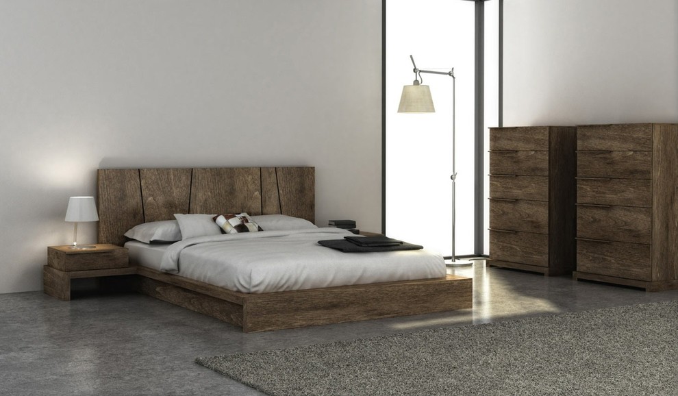 Bedroom - huge contemporary master concrete floor bedroom idea in Denver with white walls