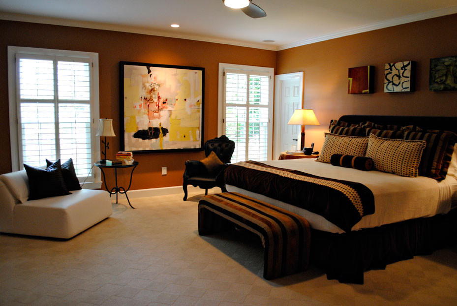 Bedroom Cream, Brown, Rust and Black Eclectic Bedroom DC Metro