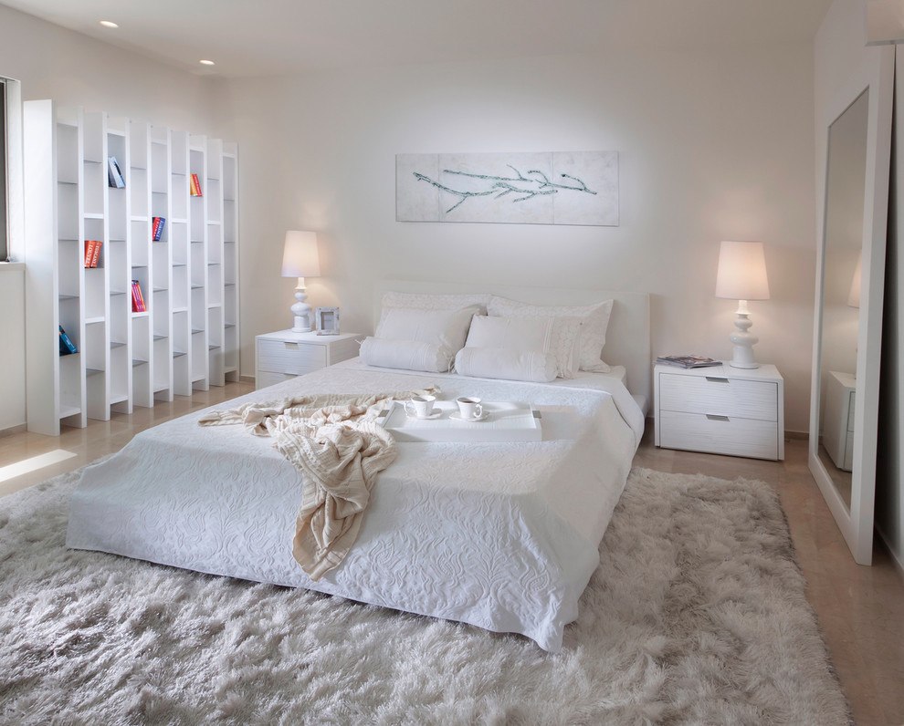 Bedroom - contemporary bedroom idea in Other with white walls
