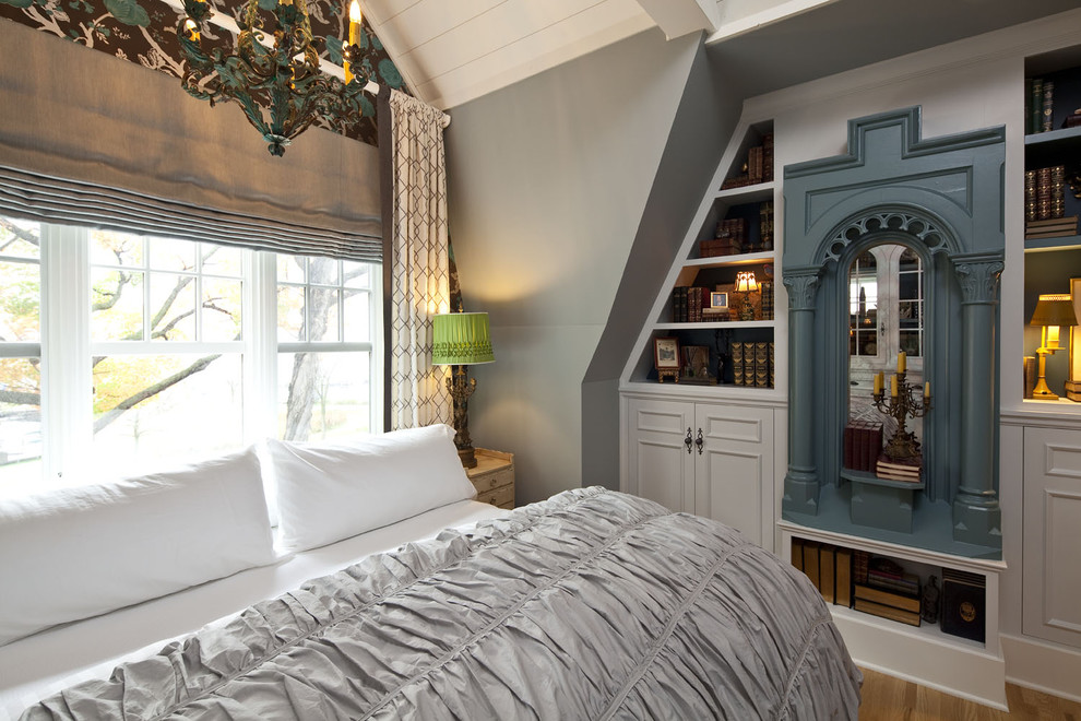 Idee per una camera da letto tradizionale con pareti grigie