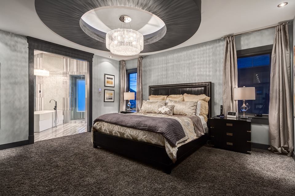 Inspiration for a mid-sized asian guest light wood floor bedroom remodel in New York with gray walls
