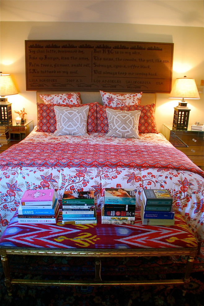 Eclectic bedroom photo in Los Angeles with beige walls