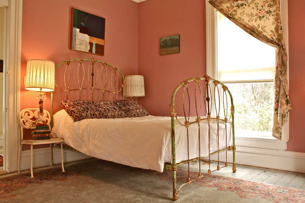 Bedroom - shabby-chic style bedroom idea in San Francisco with pink walls