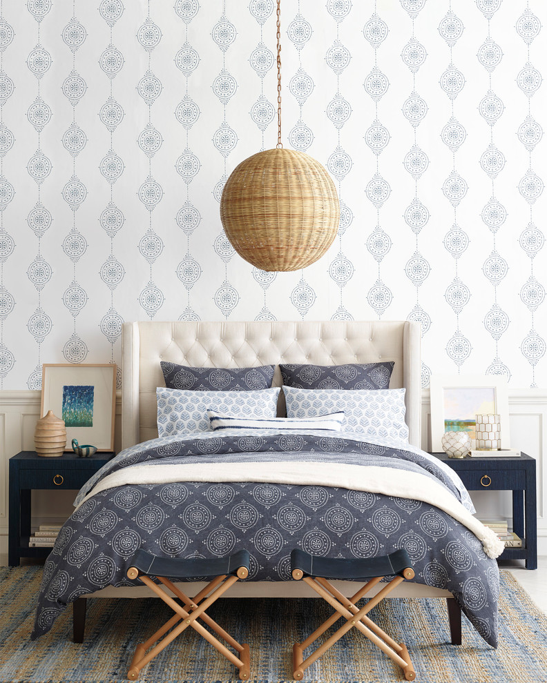 Transitional master bedroom photo in San Francisco with multicolored walls