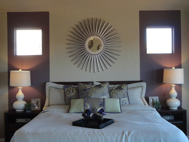 Bedroom with Purple /eggplant Stripe Modern Bedroom