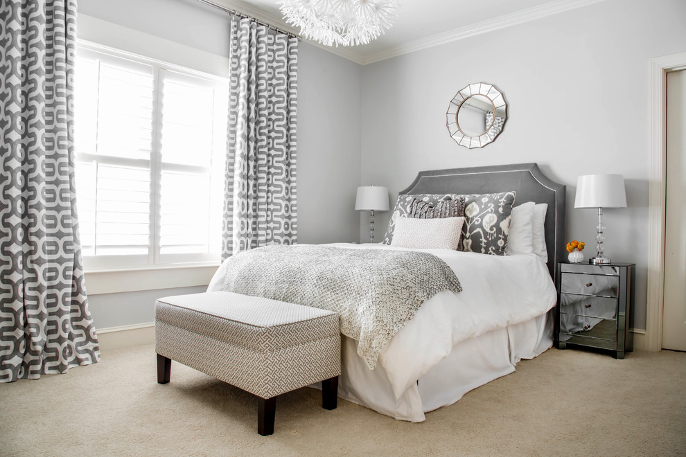 Inspiration for a transitional carpeted bedroom remodel in Little Rock with gray walls