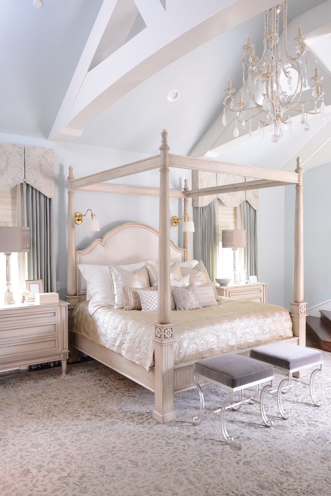 Foto de dormitorio clásico con paredes grises