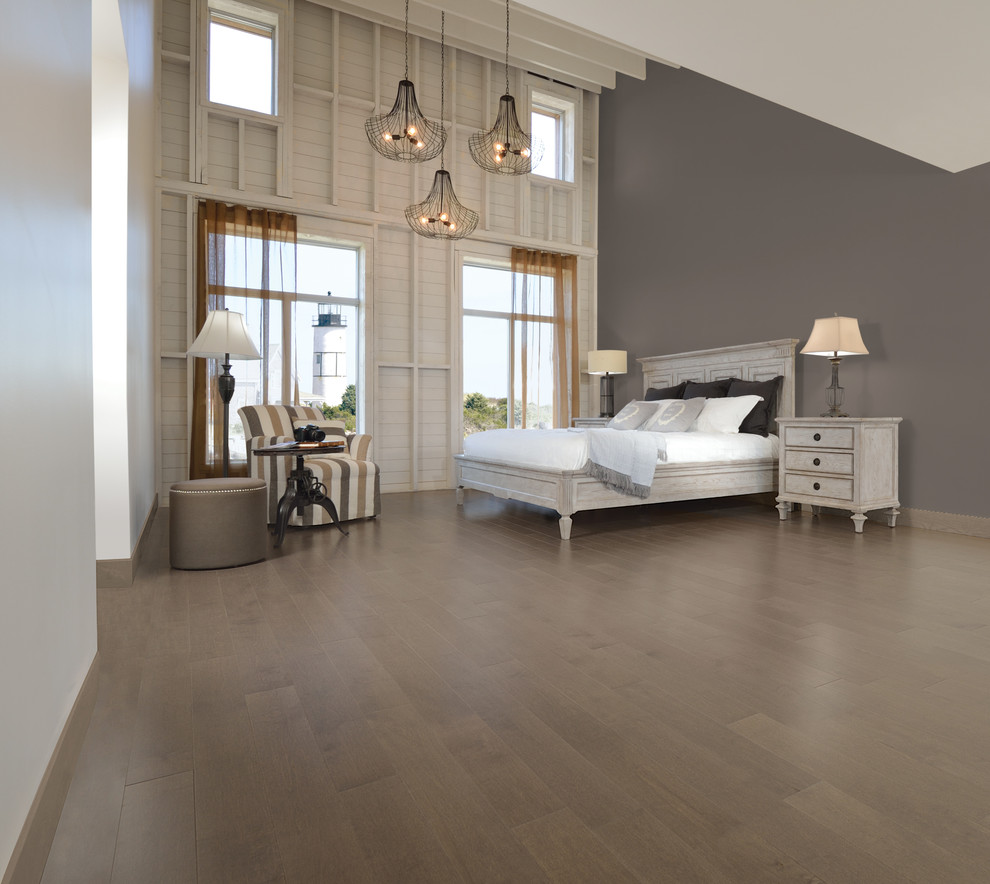 Inspiration for an expansive classic master bedroom in Other with grey walls and medium hardwood flooring.