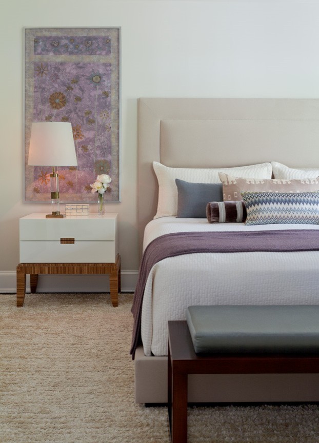 Bedroom - mid-sized transitional guest carpeted bedroom idea in New York with gray walls