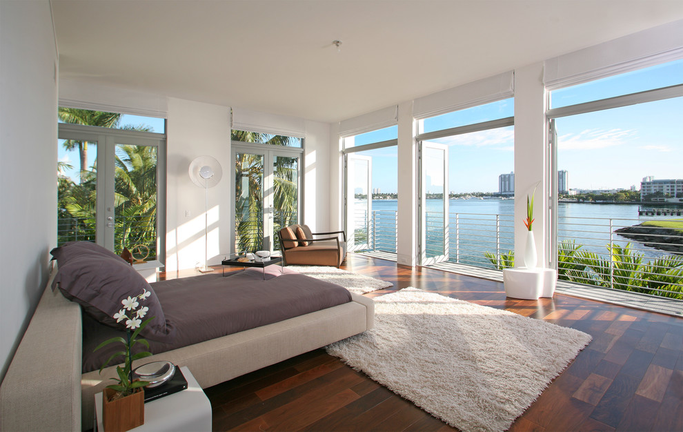 Design ideas for a contemporary bedroom in Miami with white walls.