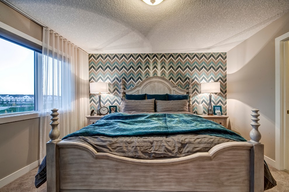 カルガリーにあるコンテンポラリースタイルのおしゃれな寝室のインテリア