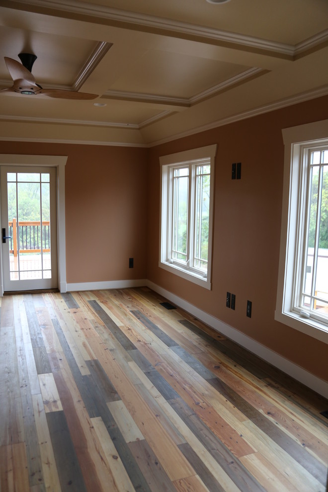 Mid-sized arts and crafts master medium tone wood floor and multicolored floor bedroom photo in DC Metro