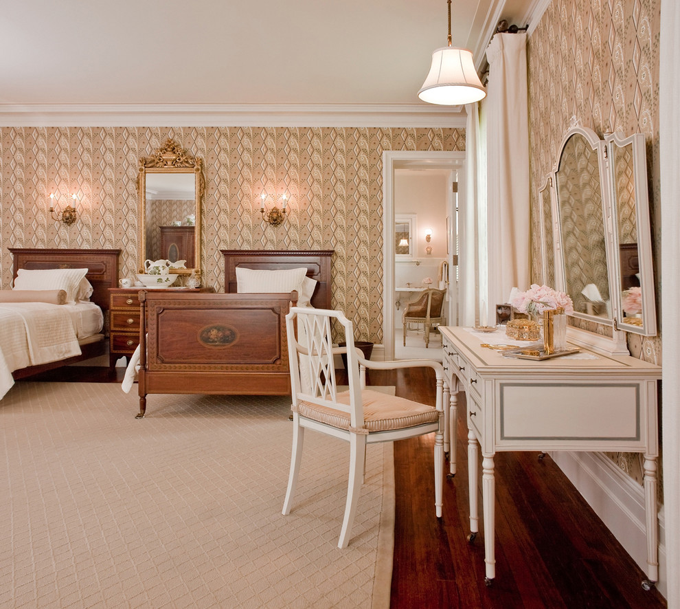 Design ideas for a classic bedroom in Boston with dark hardwood flooring and no fireplace.