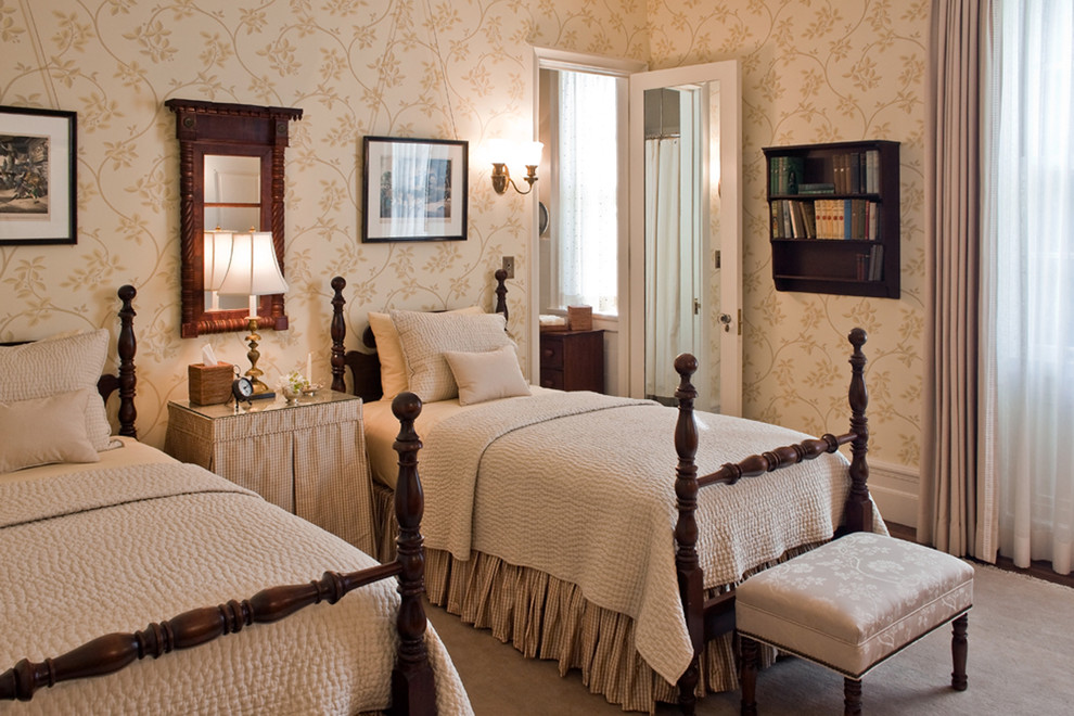 Bedroom - traditional guest bedroom idea in Boston with multicolored walls