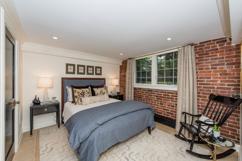 Mid-sized transitional guest ceramic tile bedroom photo in DC Metro with white walls and no fireplace