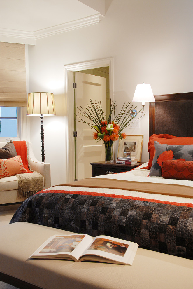 Example of a classic bedroom design in Los Angeles with white walls