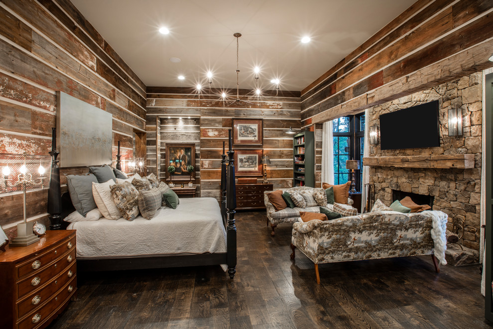 Bedroom - rustic master bedroom idea in Austin