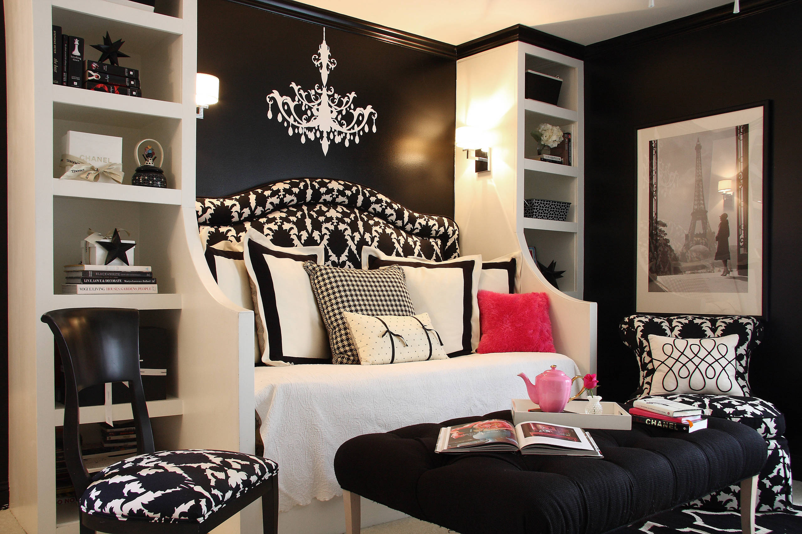 black and white bedroom