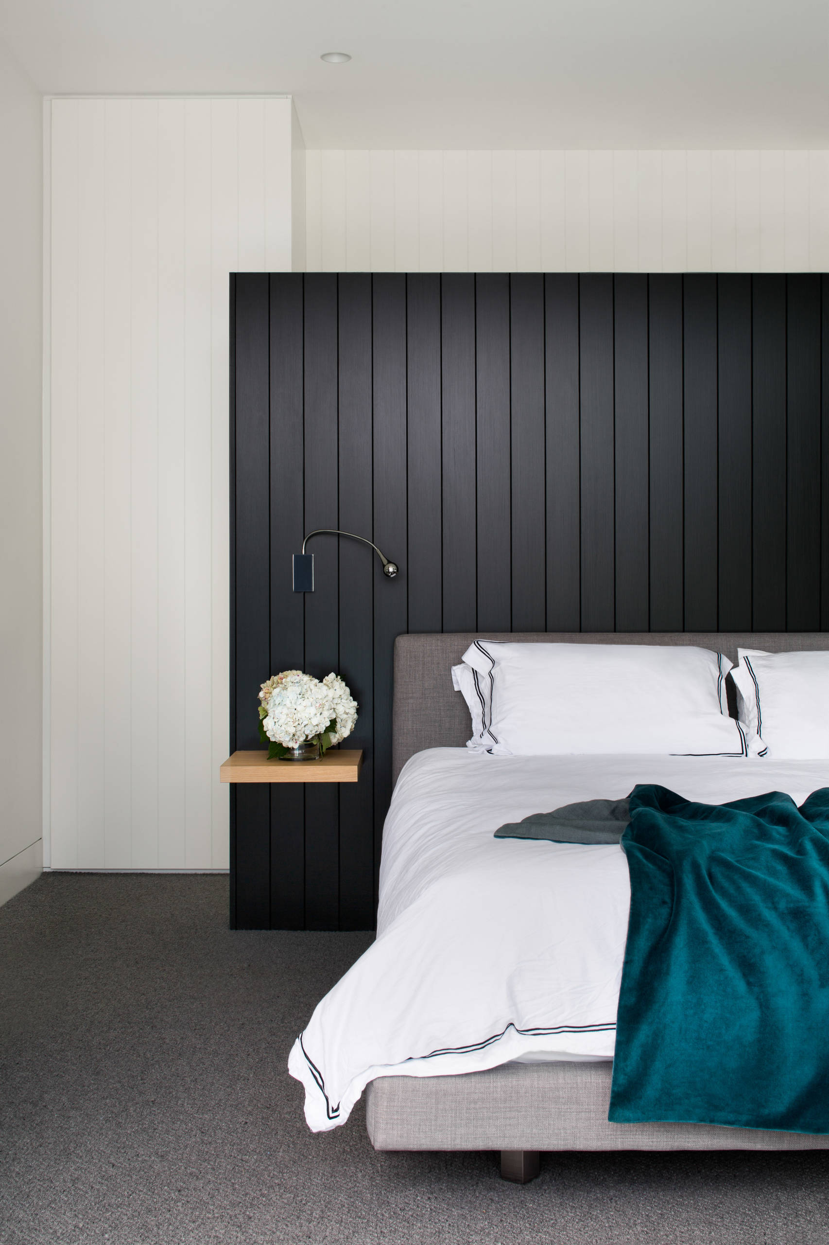 Master Bedroom Black Bead Board Accent Wall - Inspired Reality