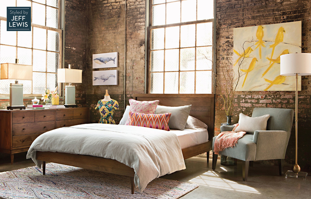 Mid-sized mid-century modern loft-style concrete floor bedroom photo in Los Angeles with no fireplace