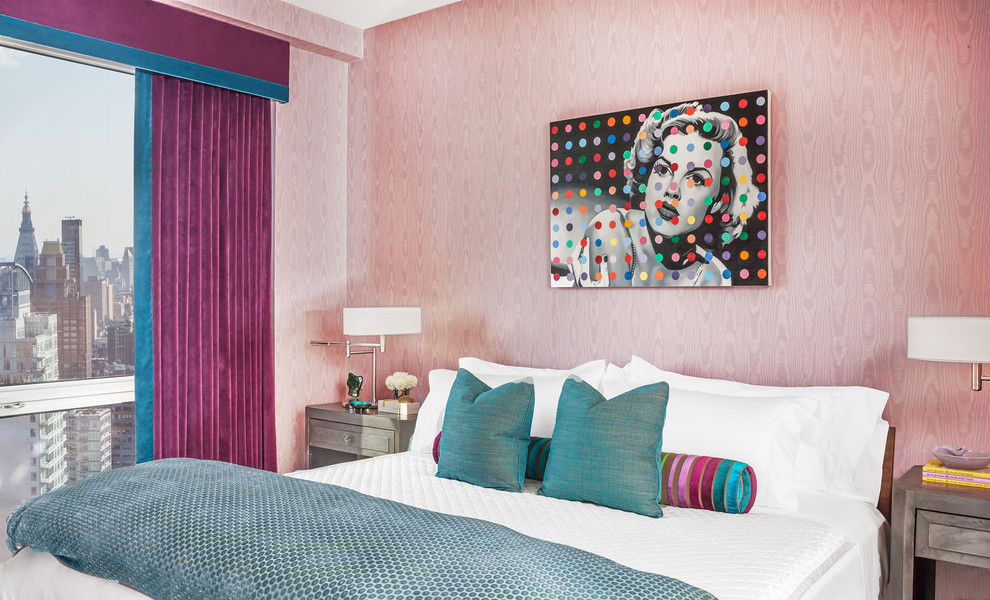 Идея дизайна: гостевая спальня среднего размера, (комната для гостей) в современном стиле с бежевыми стенами