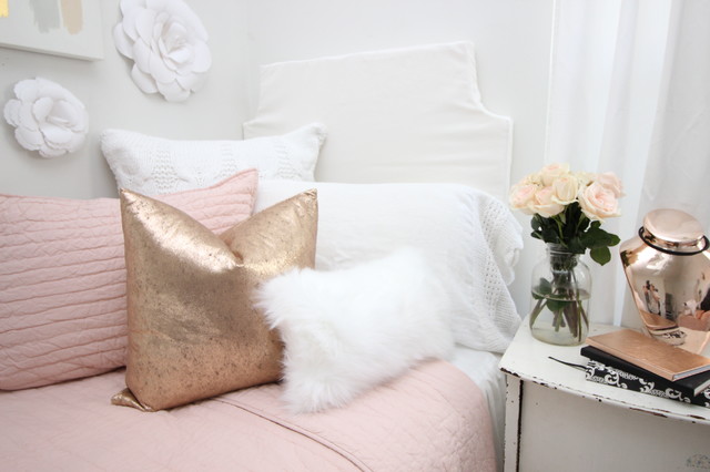 Blush, Rose Gold, and Faux Fur Dorm Room Bedding - Bedroom - Miami ...
