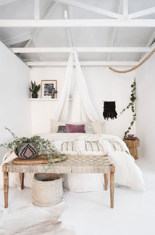 Bedroom - contemporary bedroom idea in Las Vegas with white walls