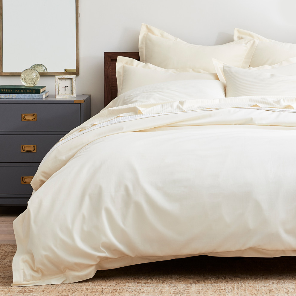 Boll & Branch Ivory Bed Transitional Bedroom New York by Boll