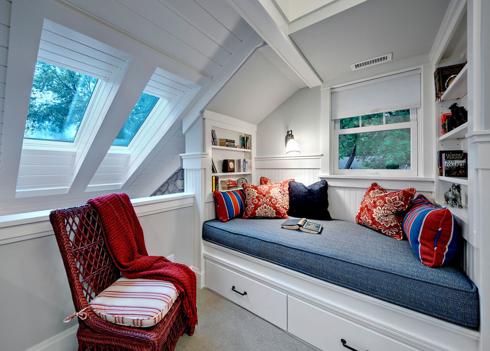 Bedroom - traditional carpeted bedroom idea in Minneapolis with white walls