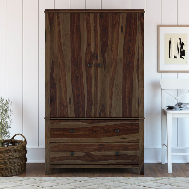 Bozeman Solid Wood Rustic Armoire Wardrobe Closet Contemporary