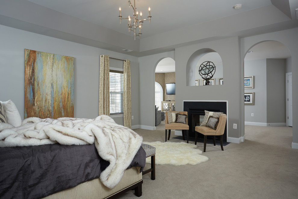 Bedroom - large transitional master carpeted bedroom idea in DC Metro with gray walls and no fireplace