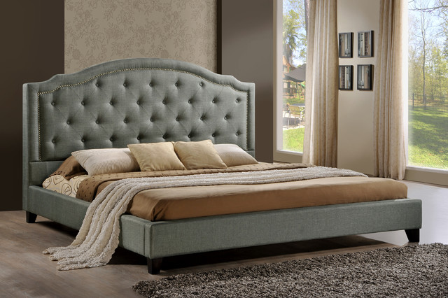 Brentwood Tufted Upholstered Platform Bed in Grey Fabric