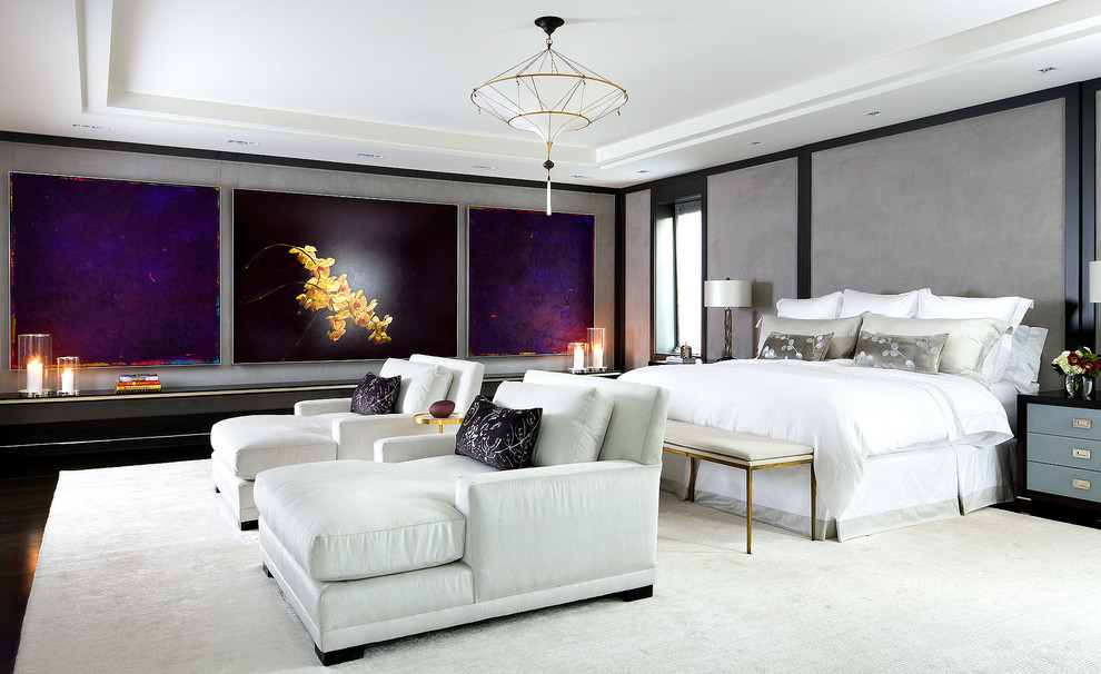 Design ideas for a contemporary bedroom in Toronto with grey walls.