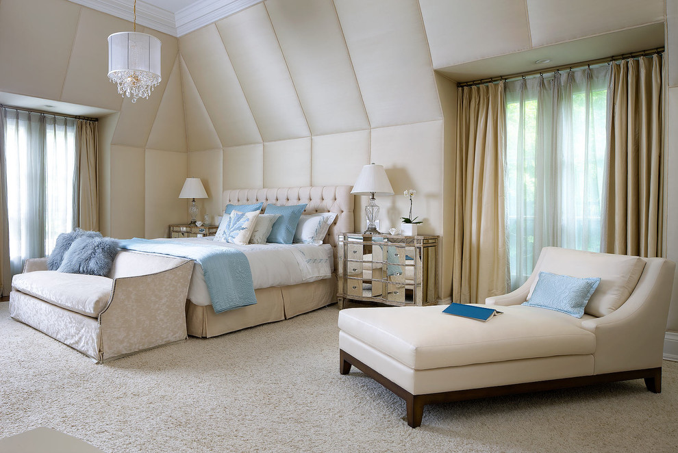 Inspiration for a contemporary carpeted bedroom remodel in Toronto with beige walls