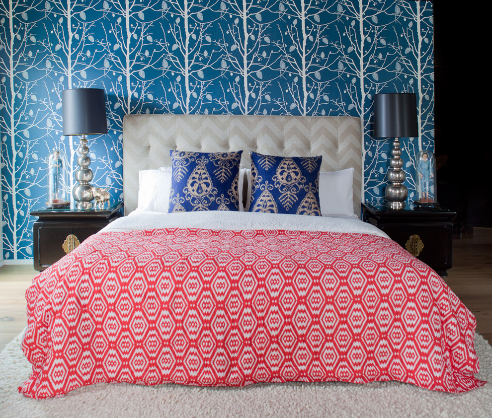 Example of a trendy bedroom design in San Francisco with blue walls