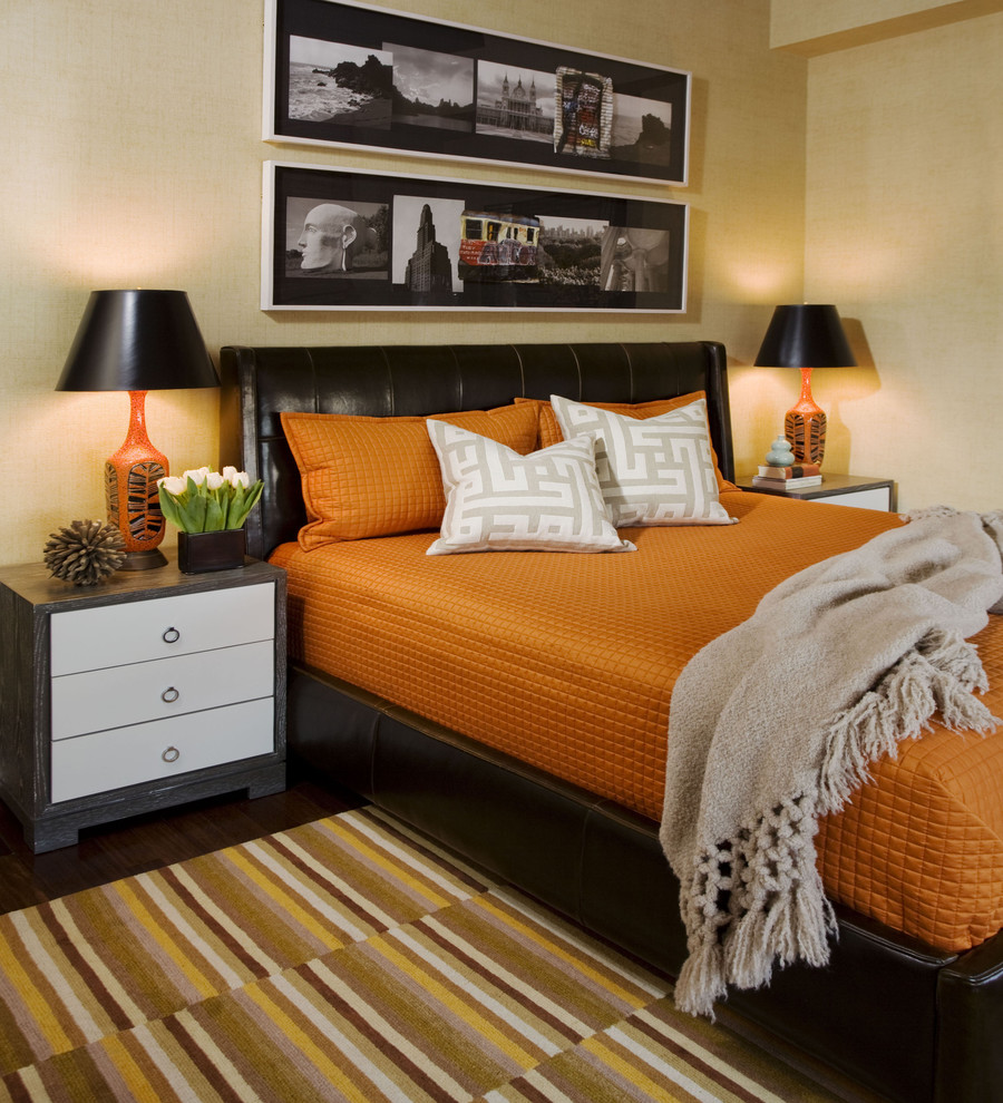 Diseño de dormitorio ecléctico con paredes beige