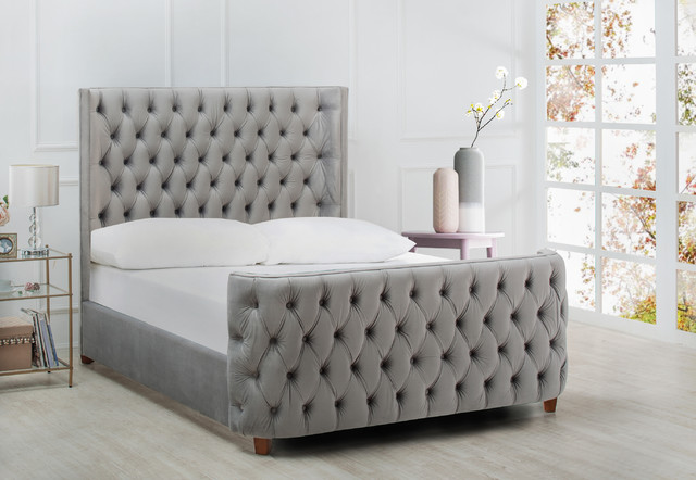 Brooklyn Tufted Headboard Bed King Opal Grey Modern Bedroom