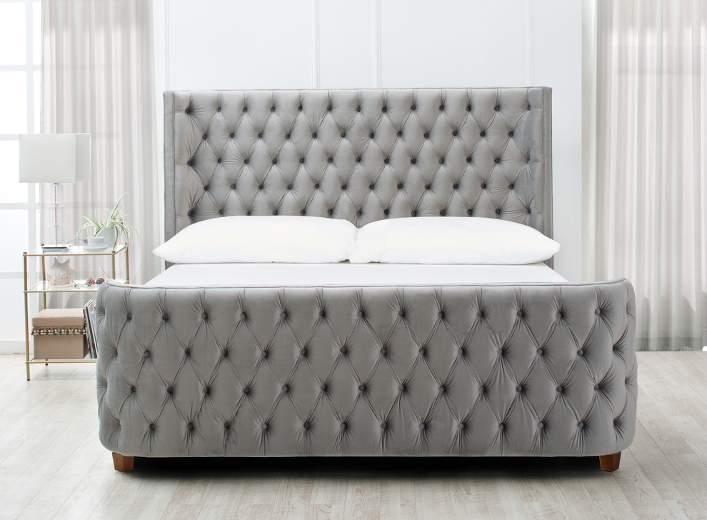Brooklyn Tufted Headboard Bed, Queen, Opal Grey Modern Bedroom