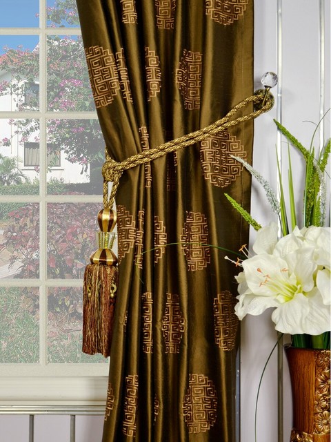 Brown Embroidered Chinese Inspired Single Pinch Pleat Dupioni Silk Curtains Traditional Bedroom Denver By Cheery Houzz