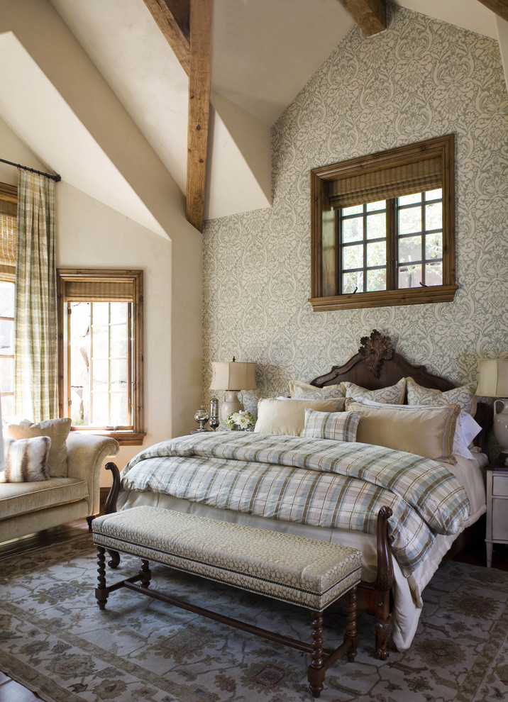 Bedroom - rustic bedroom idea in Denver with beige walls