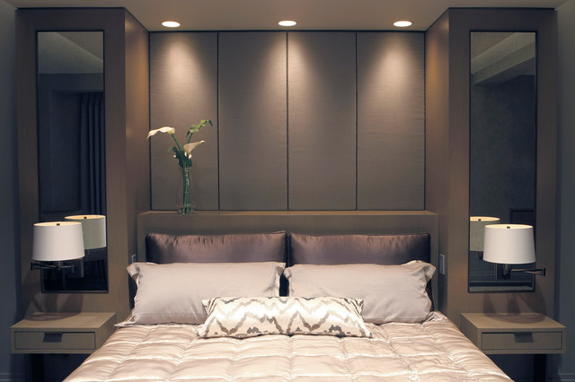 Built In Bed with Upholstered Panels Modern Bedroom New York