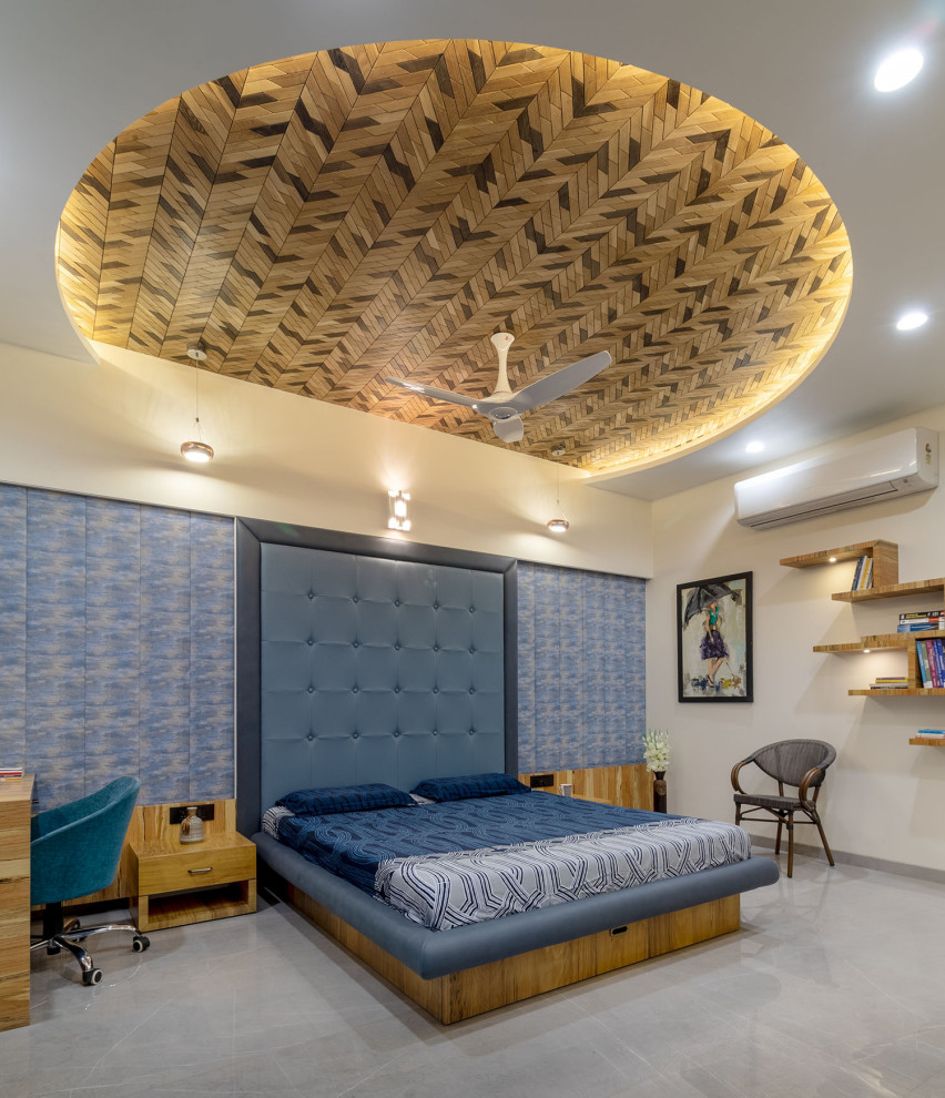 アフマダーバードにあるコンテンポラリースタイルのおしゃれな寝室のインテリア