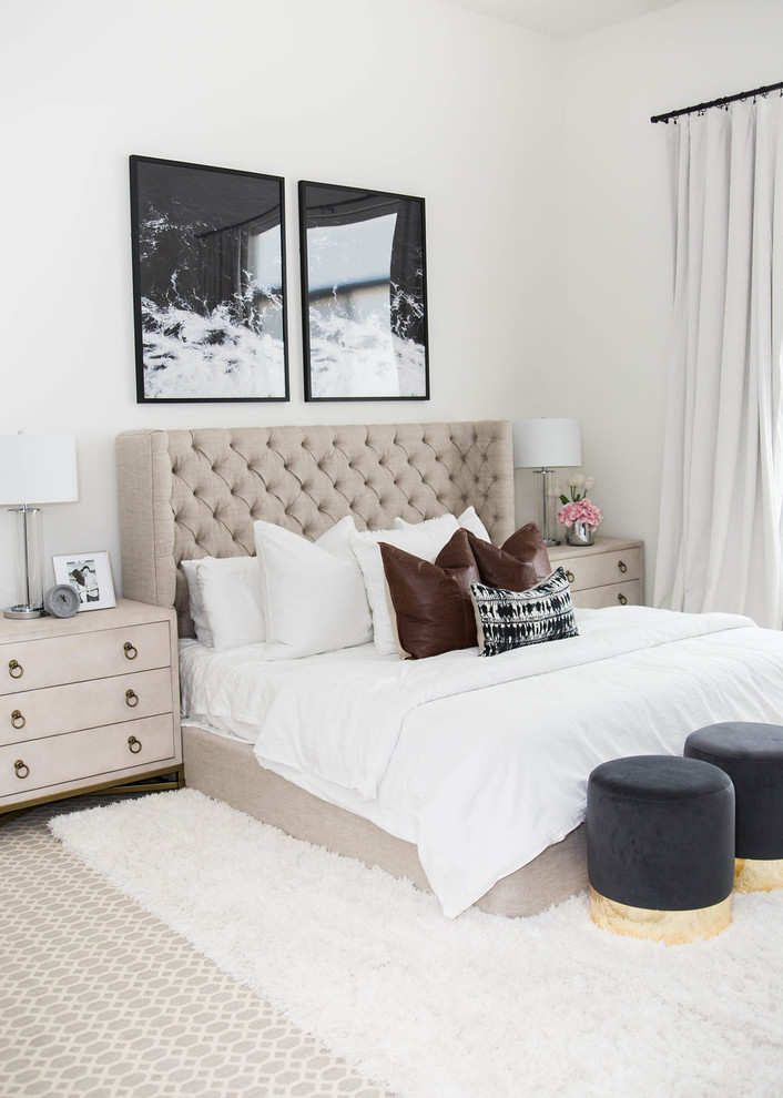 Inspiration for a large transitional master carpeted and beige floor bedroom remodel in Phoenix with white walls